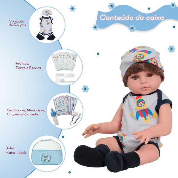 Imagem de Bebê Tipo Reborn Masculino Arthur 100% Vinil Roupa Avião