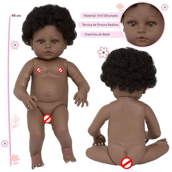 Imagem de Bebe Tipo Reborn Negra Princesa Girafinha Fofa 46cm 14 Itens