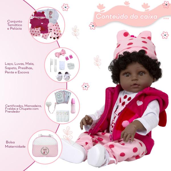 Imagem de Bebe Tipo Reborn Negra Roupa Girafa Baby Acessórios Enxoval