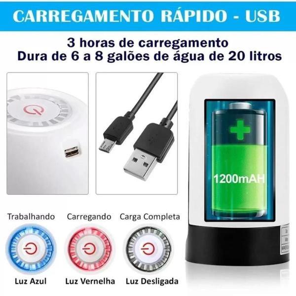 Imagem de Bebedouro Bomba Elétrica Para Garrafão Galão D'água 5 a 20 Litros Recarregável portátil para carregamento automático USB