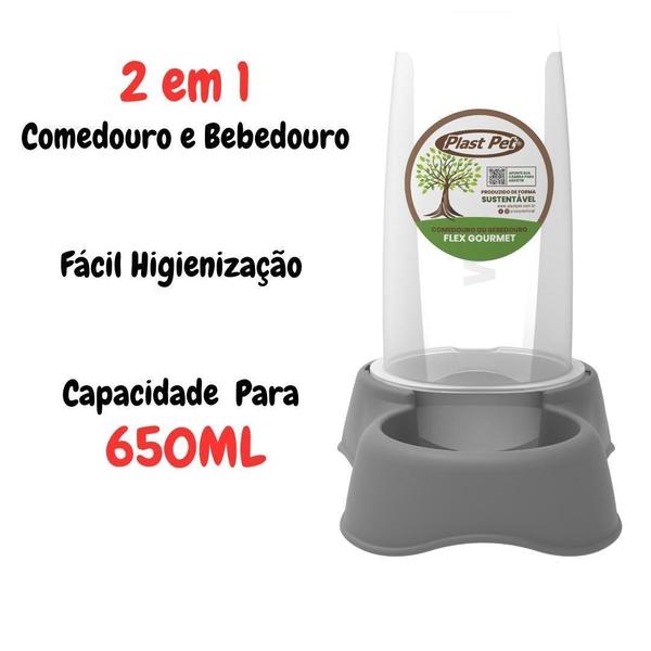 Bebedouro Comedouro Automático Flex Gourmet 650Ml Taupe - Plast Pet Imagem de Bebedouro Comedouro Automático Flex Gourmet 650Ml Taupe