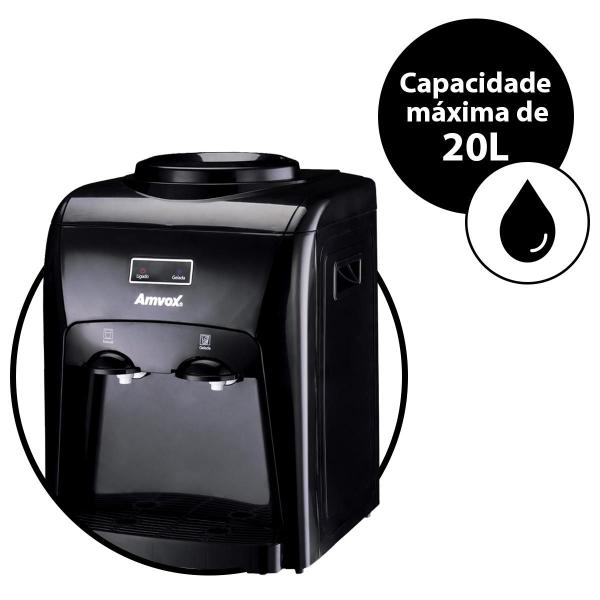 Imagem de Bebedouro Refrigerado Filtro Água Garrafão Galão 20 Litros Gelada Bivolt Automático Preto - Amvox