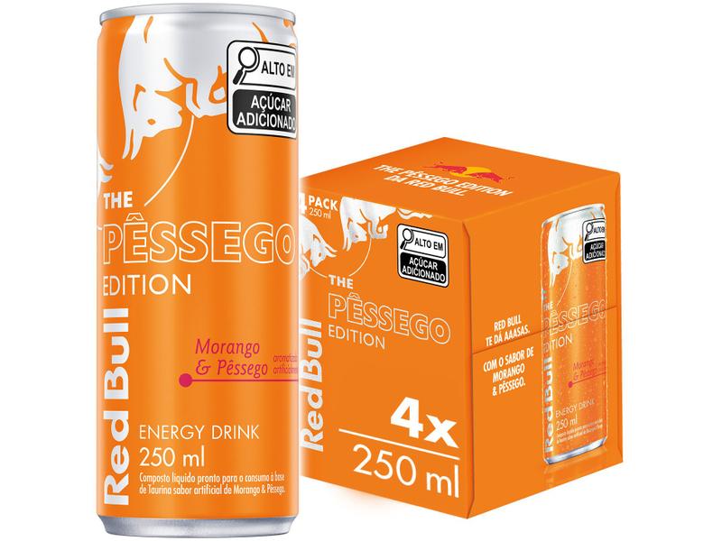 Bebida Energética Red Bull Morango e Pêssego 250ml 4 Unidades Bebida Energética Red Bull Morango e Pêssego 250ml 4 Unidades