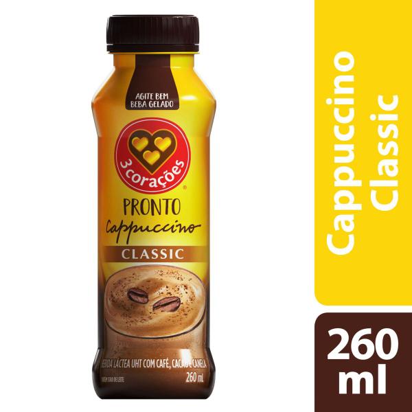Bebida Láctea de Cappuccino 3 CORACÕES 260ml - 3 Corações Imagem de Bebida Láctea de Cappuccino 3 CORACÕES 260ml