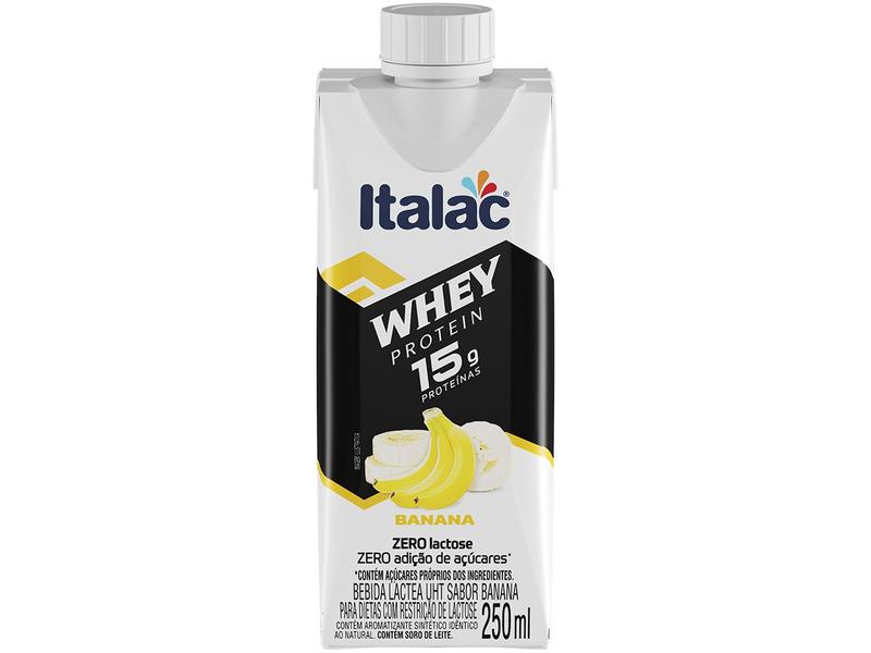 Imagem de Bebida Láctea UHT Proteica com 15g de proteínas Italac Whey Protein Banana Zero Lactose 250ml