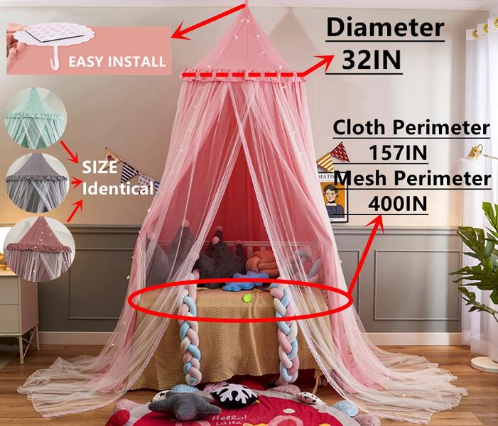 Imagem de Bed Canopy VETHIN para crianças com luzes Princess Round Dome