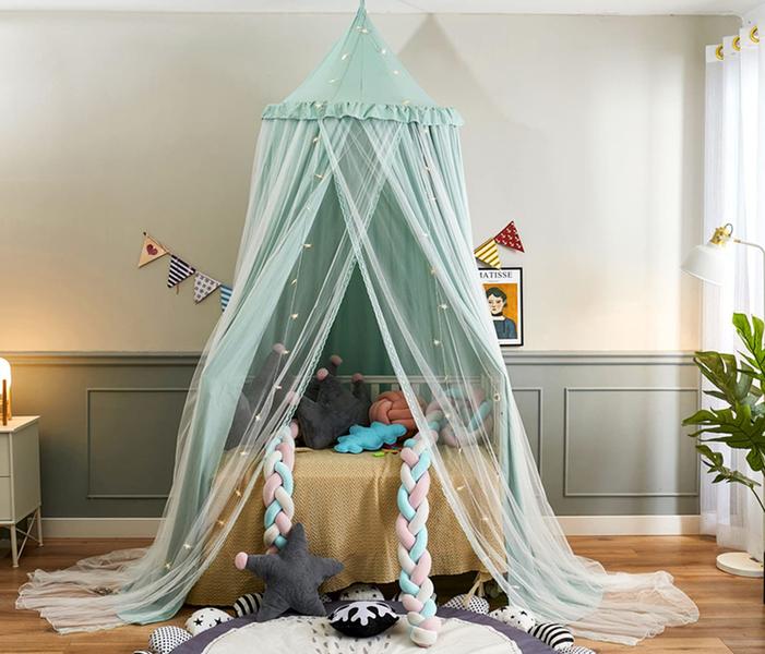 Imagem de Bed Canopy VETHIN para crianças com luzes Princess Round Dome