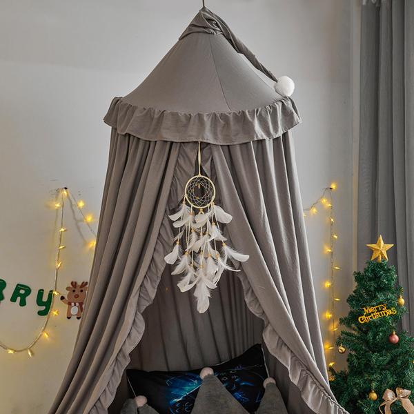 Imagem de Bed Canopy VETHIN para meninas e crianças Princess Round Dome Grey