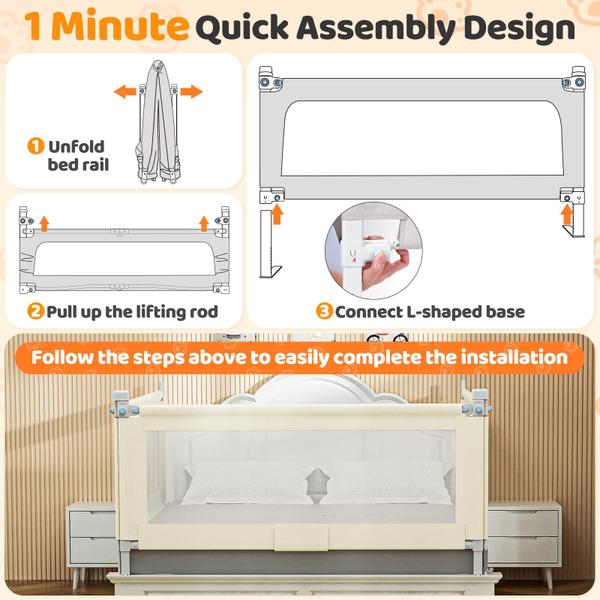 Imagem de Bed Guard Rail Deeteck, 3 pacotes ajustáveis para cama queen size