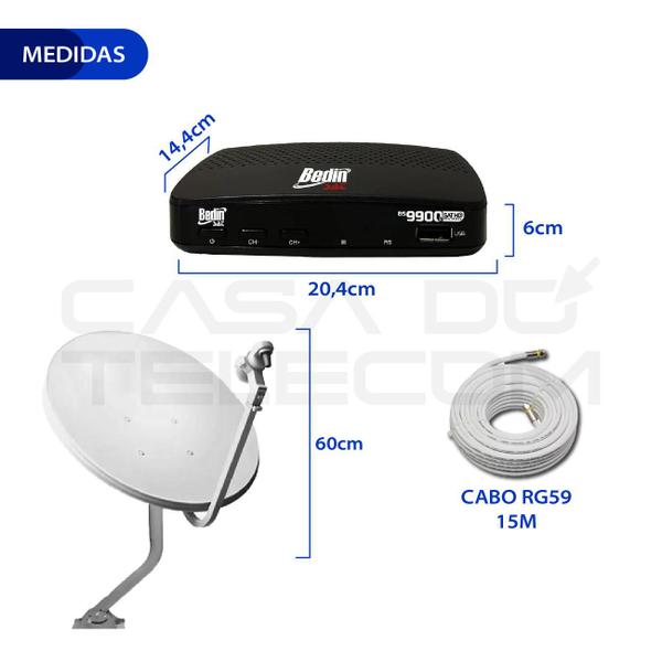 Imagem de Bedinsat 2 receptores digital + lnbf duplo + antena + kit cabo