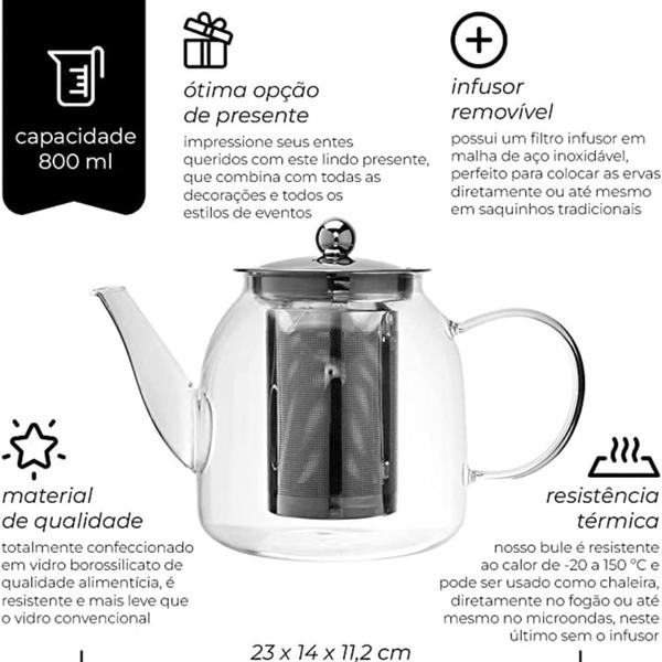 Imagem de Bela  Chaleira com infusor ,  vidro -  800ML