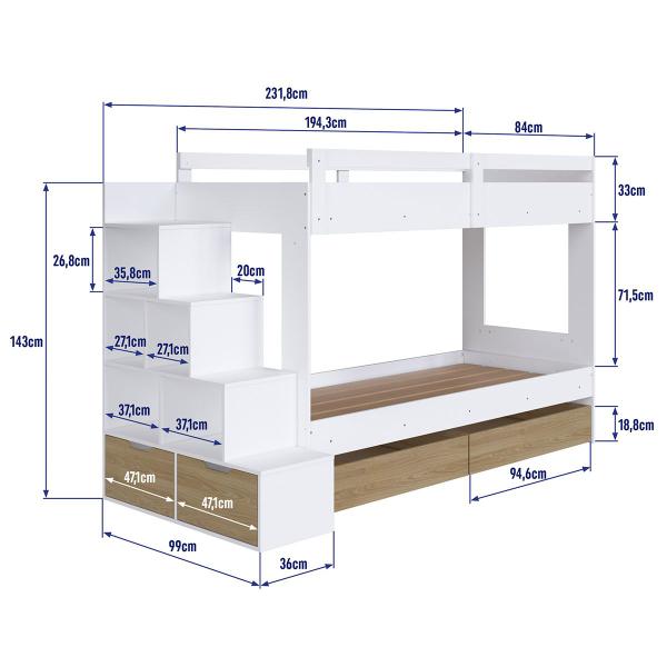 Imagem de Beliche 4 Gavetas com Escada Branco/Aveiro Oak - Completa Móveis