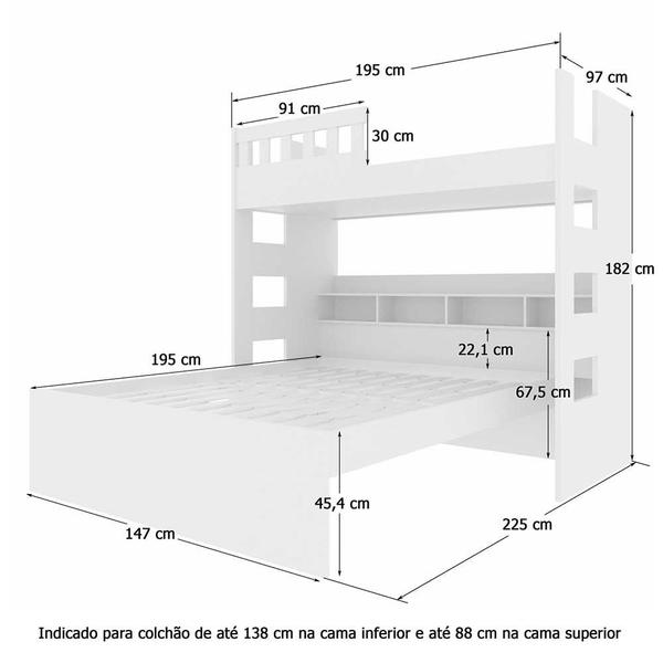 Imagem de Beliche Casal com Nichos e Grade de Proteção Branco Foscarini