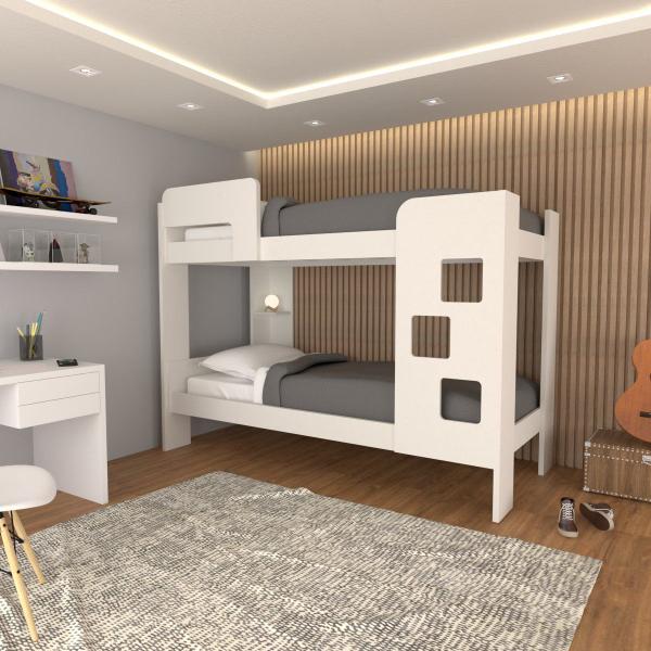 Imagem de Beliche Escadinha 1 Prateleira 100% Mdf Grade de Proteção Branco - Panorama Móveis