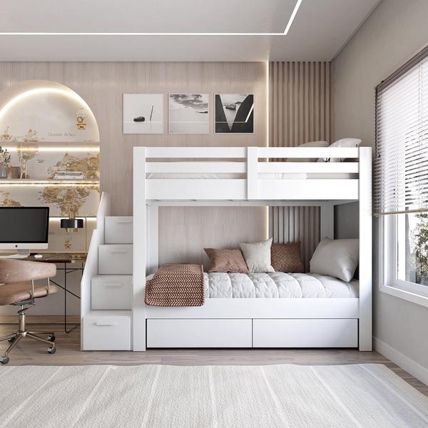 Beliche Infantil/Juvenil 2 Gavetões e Escada com 4 Nichos Star Plus Casatema Beliche Infantil/Juvenil 2 Gavetões e Escada com 4 Nichos Star Plus Casatema