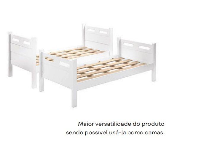 Imagem de beliche jaspe que vira duas cama com grade fixa mdf com estrado madeira branco com colchão D23 188x88 top de linha