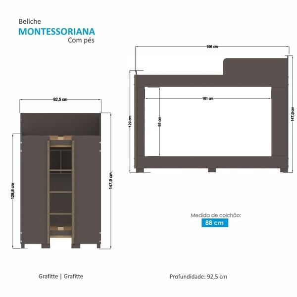 Imagem de Beliche Montessoriana New Conect com Pés Grafite