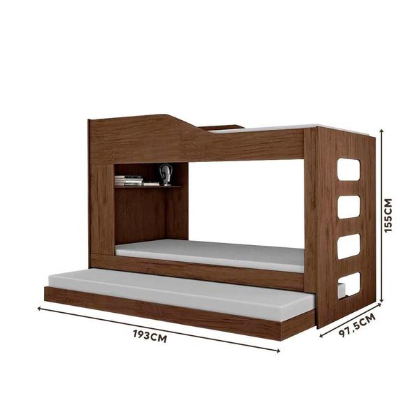 Imagem de Beliche Solteiro Com Cama Auxiliar 100% MDF Amêndoa Hibisco Incabrás Com 3 Colchões Probel