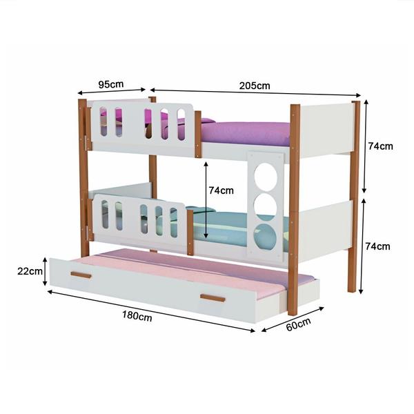 Imagem de Beliche Solteiro Ônix com Cama Auxiliar - Branco com Mel