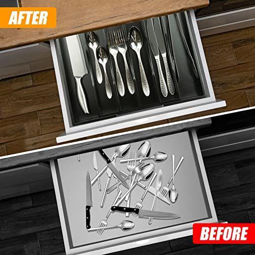 Imagem de Bellsal Black Silverware Organizer Kitchen Drawer Organizer Expandable Bamboo Utensil Holder Cutlery Tray for Kitchen Utensil and Flatware Bedroom Office Black