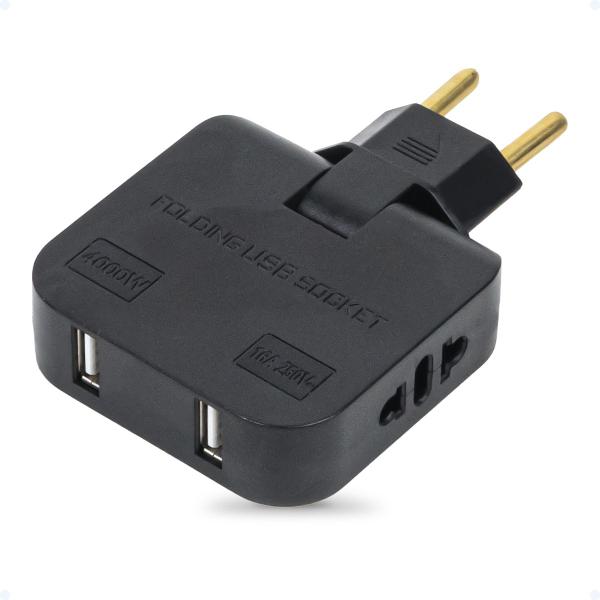 Imagem de Benjamim Adaptador T Articulado 16A Com 2 Plug USB Bivolt