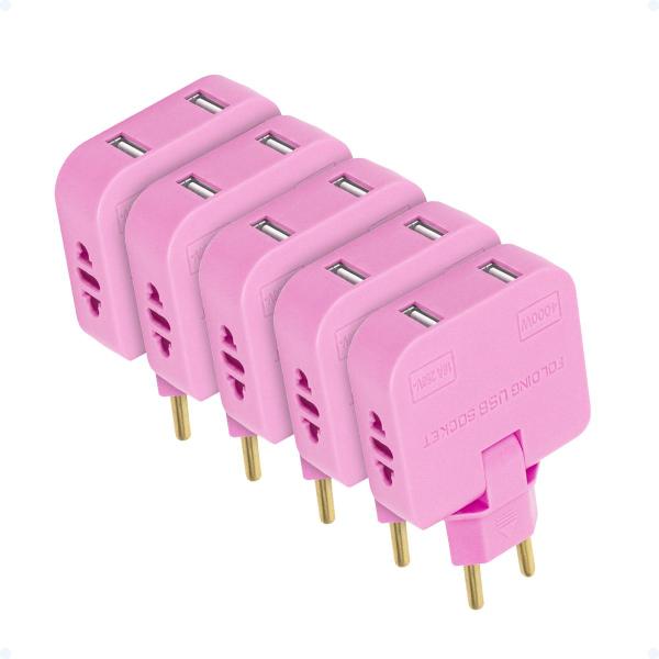 Imagem de Benjamim Adaptador T Articulado 2 Plug USB Bivolt 16A Kit 5