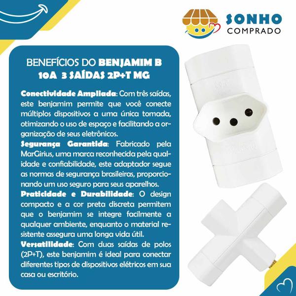 Imagem de Benjamim B 10A 3 saídas BRA 2P+T 14754 MarGirius