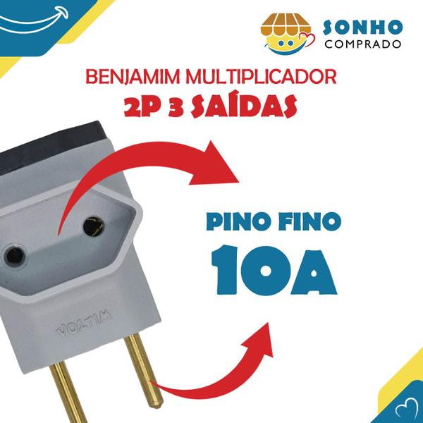 Imagem de Benjamim multiplicador 10A 2P 3 saídas CINZA V-11 Voltim