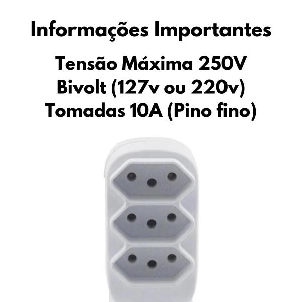 Imagem de Benjamin Tripolar 4 Saídas 10A Bivolt Branco  - Force Line