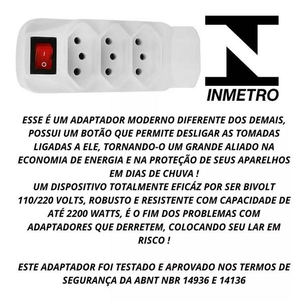 Imagem de Benjamin Tripolar 4 Saídas 10a Bivolt C/ Interruptor Inmetro