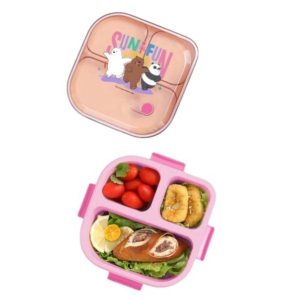 Imagem de Bento box com 3 divisórias e talheres urso sem curso miniso 1200 ml.