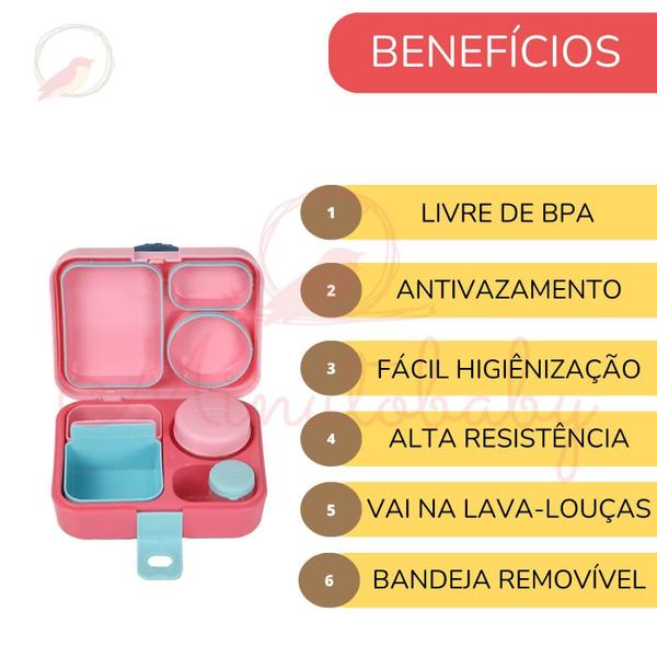 Imagem de Bento Box Coral Lancheira Infantil Escolar Kit Lanche