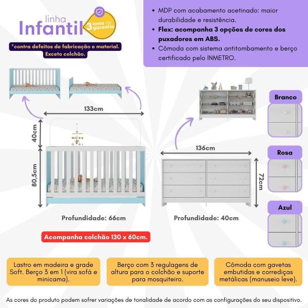Imagem de Berço 3 em 1 com Colchão Incluso e Cômoda Doce de Leite Multimóveis MP4298