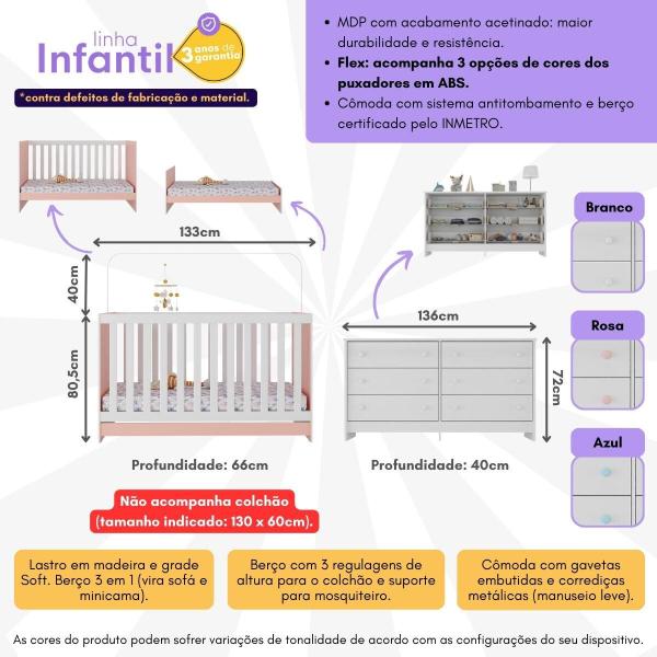 Imagem de Berço 3 em 1 para Colchão 130 x 60cm com Cômoda Doce de Leite Multimóveis MP4297
