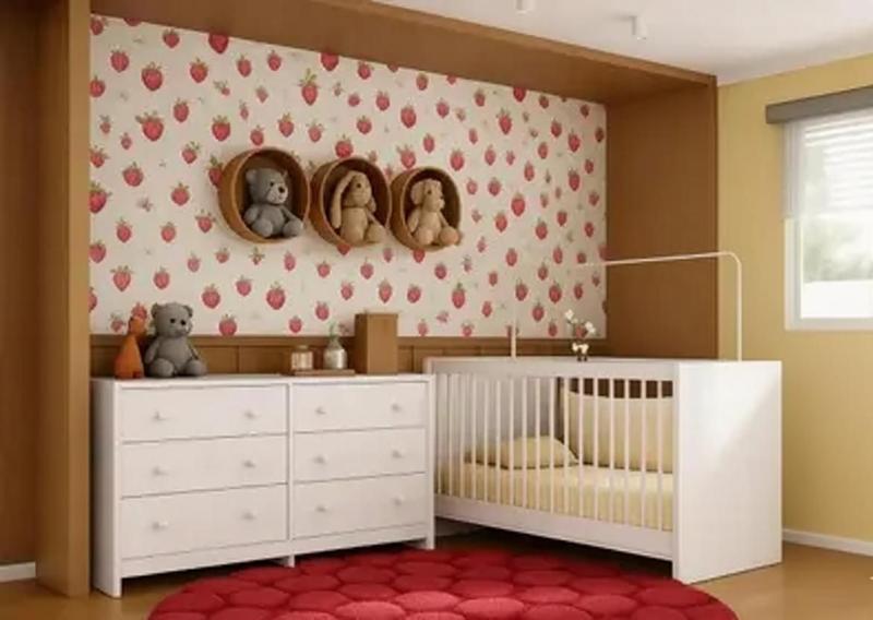 Berço 3 em 1 para Colchão 130 x 60cm com Cômoda Framboesa Multimóveis MP4295