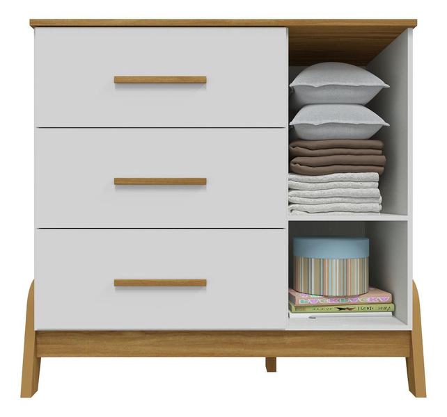 Berço 5x1 e Cômoda Retro Moveis Peroba Guti MDF Branco Amêndoa Imagem de Berço 5x1 e Cômoda Retro Moveis Peroba Guti MDF Branco Amêndoa