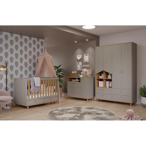 Imagem de Berço Americano 2 Gavetas e Guarda Roupa Infantil 100 % MDF Fendi/Nature Permóbili Baby