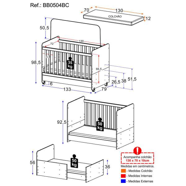 Imagem de Berço Americano 3 em 1 com Colchão Incluso Chantilly Multimóveis BB0504BC