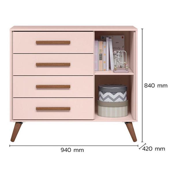 Imagem de Berço Americano 3820 e Cômoda Infantil 3825 Q Encanto Retrô Rosa com Colchão Gazin - Qmovi