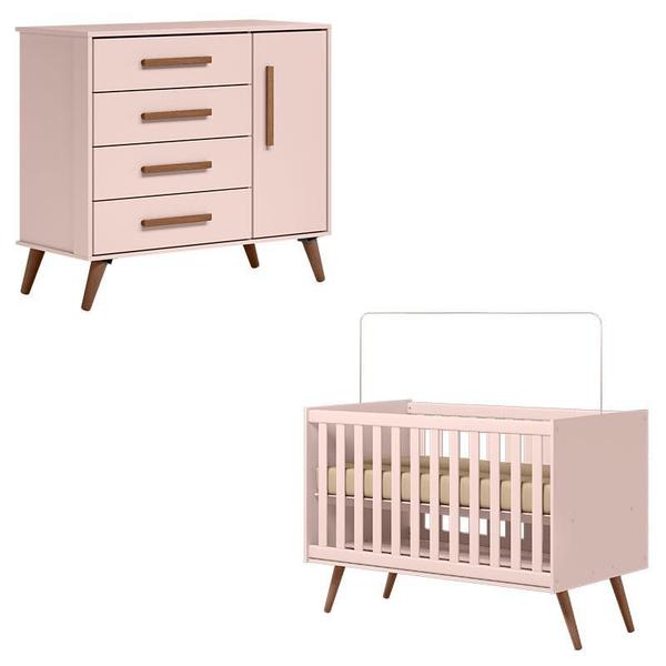 Imagem de Berço Americano 3820 e Cômoda Infantil 3825 Q Encanto Retrô Rosa - Qmovi