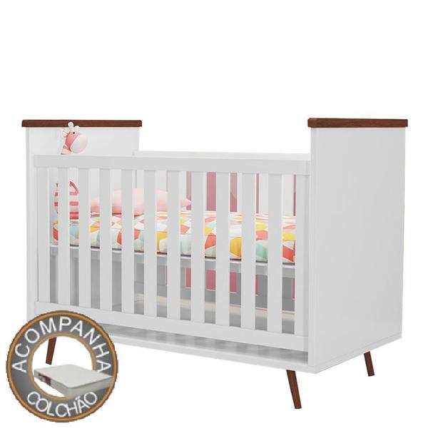 Imagem de Berço Americano Baby Wood Pés Retrô com Colchão 100% MDF Cor Branco com Amadeirado - Phoenix Baby