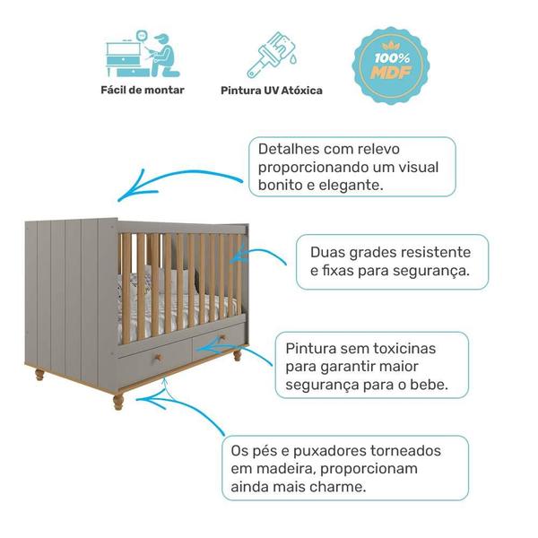 Imagem de Berço Americano com Gavetas Candy Fendi/Nature - Permóbili Baby 100% MDF