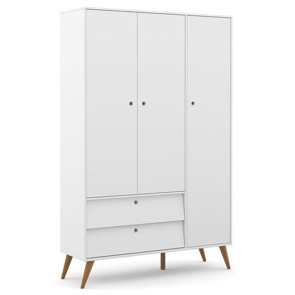 Imagem de Berço Americano com Trocador Colchão e Guarda Roupa 3 Portas Retro Gold Branco Soft Eco Wood  Matic