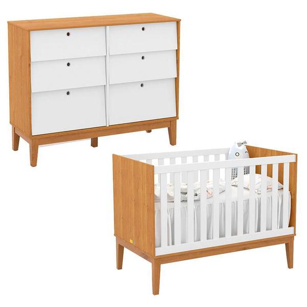 Berço Americano e Cômoda 6 Gavetas Unique Freijó Branco Soft Eco Wood - Matic - Matic Moveis Imagem de Berço Americano e Cômoda 6 Gavetas Unique Freijó Branco Soft Eco Wood - Matic