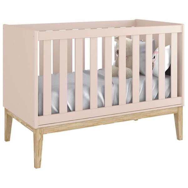 Imagem de Berço Americano e Cômoda Infantil 1 Porta Classic Rosa com Pés Madeira Natural  Reller