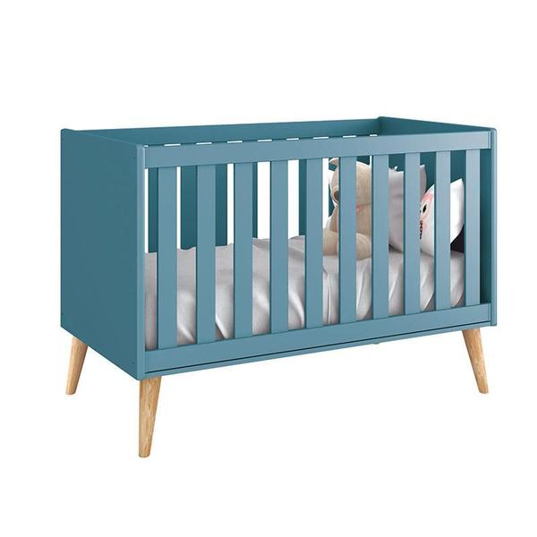 Imagem de Berço Americano e Cômoda Infantil 1 Porta Theo Azul com Pés Madeira Natural  Reller