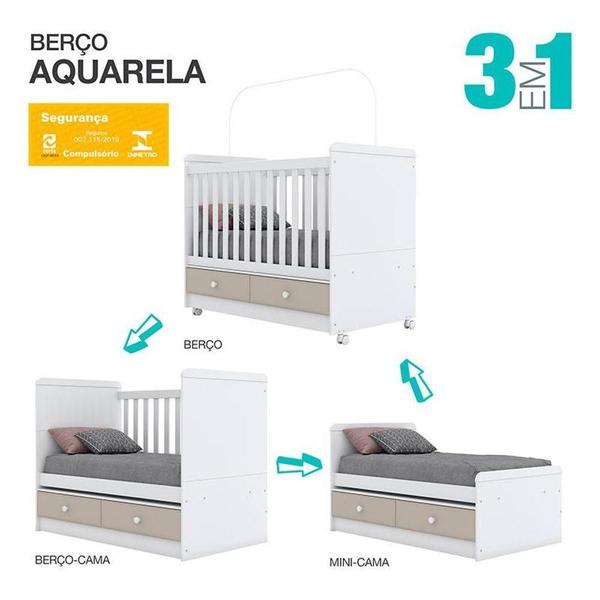 Imagem de Berço Americano E Cômoda Infantil Aquarela Cristal Branco Com Colchão Gazin - Henn