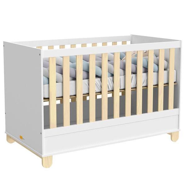 Imagem de Berço Americano e Guarda Roupa Infantil 3 Portas Rope Natural Branco Acetinado com Colchão - Matic