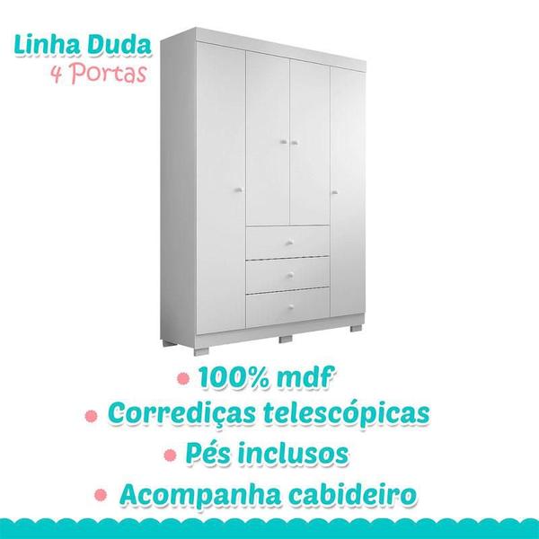 Imagem de Berço Americano Lara com Guarda Roupa Duda 4 Portas Branco Brilho  Phoenix Baby