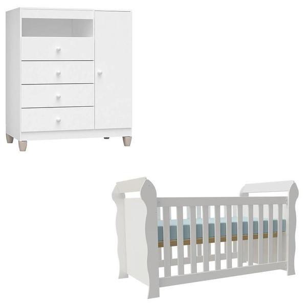 Imagem de Berço Americano Lara e Cômoda Infantil Ternura Baby Branco Brilho - Incorplac